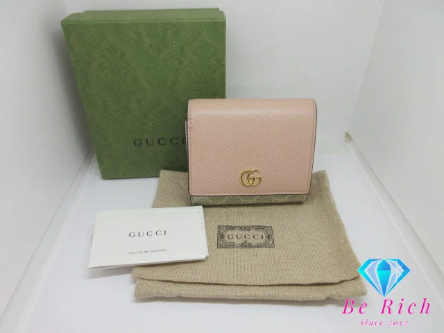 グッチ GUCCI ダブルG バイカラー 二つ折り 財布 598587 GGスプリーム GGマーモント ロゴ PVC レザー ベージュ ピンク コンパクト ミニ 【中古】【送料無料】 bs4041
