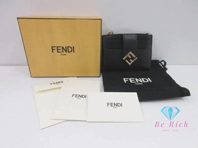 美品 フェンディ FENDI FF ダイヤモンド ジップ カードケース コインケース 8M0570 エフ 黒 ブラック ロゴ ロング ウォレット 【中古】【送料無料】 bs4078