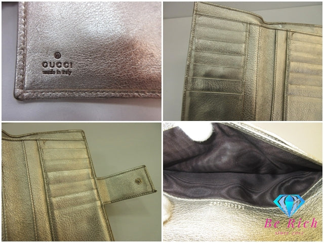 グッチ GUCCI Wホック 二つ折り 長財布 アビー ベージュ ゴールド GG 141410 キャンバス レザー ロング ウォレット 【中古】【送料無料】bs4083