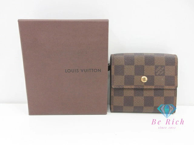 ルイ ヴィトン LOUIS VUITTON Wホック 二つ折り財布 N61652 ダミエ ポルト モネ ビエ カルト クレディ エベヌ 茶 PVC レザー LV ロゴ コンパクト ウォレット 【中古】【送料無料】 bs4090