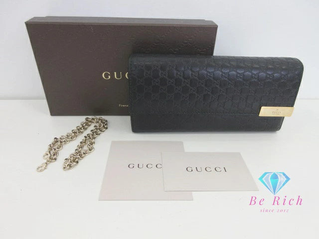 グッチ GUCCI 長財布 269541 チェーン ウォレット マイクロ GG シマ レザー 黒 ブラック ロゴ 二つ折り財布 ロング ウォレット 【中古】【送料無料】 bs4105