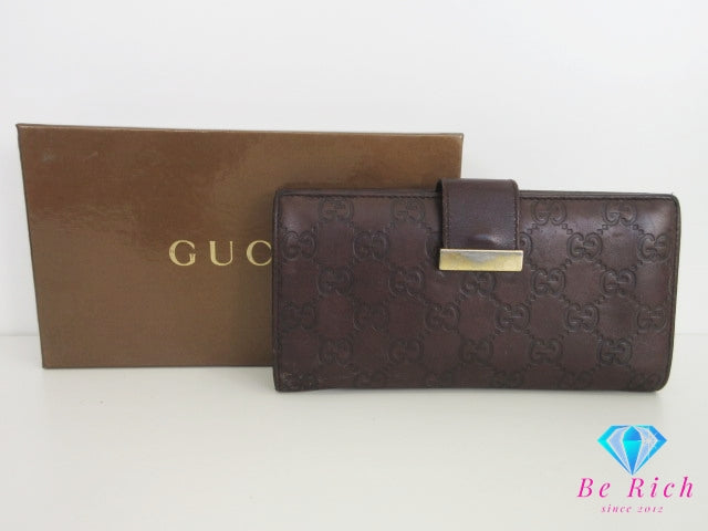 グッチ GUCCI Wホック 二つ折り 長財布 GG シマ 茶 ブラウン 212089 レザー ロング ウォレット 【中古】【送料無料】bs4147