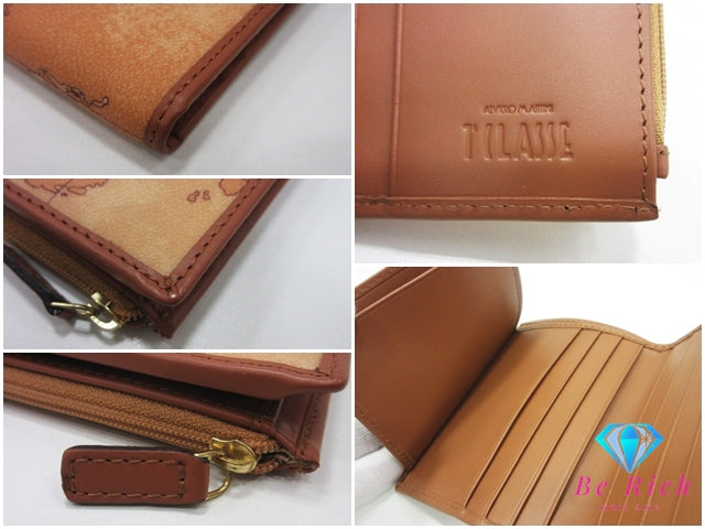 美品 プリマクラッセ PRIMA CLASSE メンズ 二つ折り財布 W107 6000 ジオ クラシック 地図 柄 ナチュラル ロゴ コンパクト ウォレット 【中古】【送料無料】 bs4176