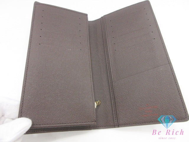 ルイ ヴィトン LOUIS VUITTON メンズ 二つ折り財布 長財布 ダミエ ポルト フォイユ ブラザ N60017 エベヌ ブラウン 茶 LV ロゴ ロング ウォレット 【中古】【送料無料】 bs4178