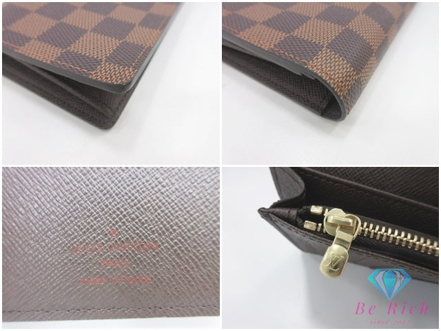 ルイ ヴィトン LOUIS VUITTON メンズ 二つ折り財布 長財布 ダミエ ポルト フォイユ ブラザ N60017 エベヌ ブラウン 茶 LV ロゴ ロング ウォレット 【中古】【送料無料】 bs4178