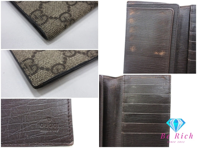 グッチ GUCCI メンズ 二つ折り 長財布 長札入れ 小銭入れなし 115149 GG スプリーム ベージュ PVC レザー ロゴ ロング ウォレット 【中古】【送料無料】bs4185