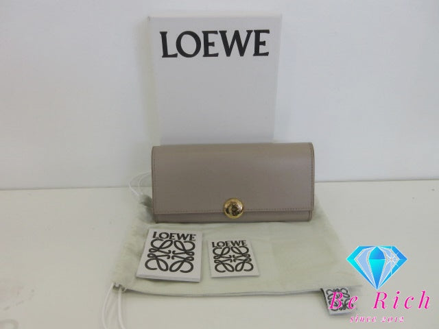 ロエベ LOEWE ペブル コンチネンタル ウォレット 二つ折り 長財布 CANBACWX01 ベージュ レザー ロゴ 財布 ロング ウォレット 【中古】【送料無料】bs4245