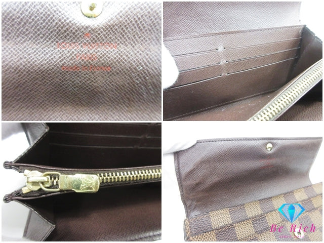 ルイ ヴィトン LOUIS VUITTON 二つ折り財布 長財布 ダミエ ポルト フォイユ サラ N61734 エベヌ ブラウン 茶 LV ロゴ ロング ウォレット 【中古】【送料無料】 bs4256