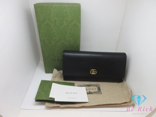 グッチ GUCCI ダブルG コンチネンタル ウォレット 二つ折り 長財布 456116 プチマーモント ロゴ レザー 黒 ブラック 【中古】【送料無料】 bs4388