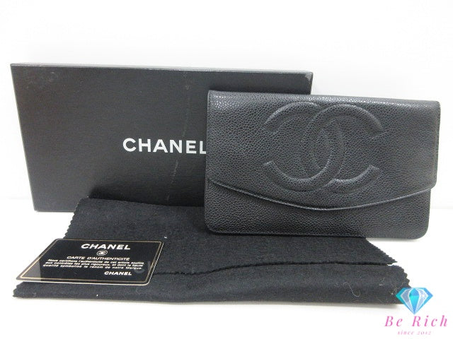 シャネル 二つ折り 長財布 A01434 黒 ブラック キャビアスキン レザー ココマーク ロング ウォレット CHANEL 【中古】【送料無料】 bs4411