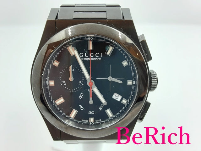 グッチ GUCCI パンテオン クロノグラフ メンズ 腕時計 デイト YA115237 黒 ブラック 文字盤 SS ブレス アナログ クォーツ QZ ウォッチ 【中古】【送料無料】 bt2830