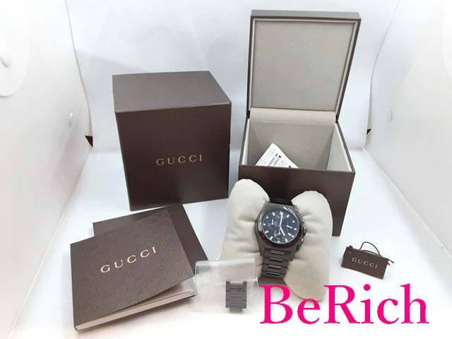 グッチ GUCCI パンテオン クロノグラフ メンズ 腕時計 デイト YA115237 黒 ブラック 文字盤 SS ブレス アナログ クォーツ QZ ウォッチ 【中古】【送料無料】 bt2830