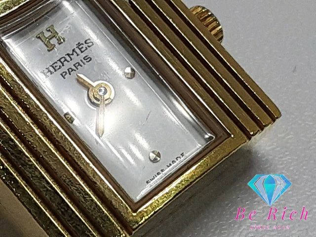 エルメス HERMES Kelly ケリー ウォッチ レディース 腕時計 KE1.201 白 ホワイト グリーン 緑 GP レザー ブレス ロゴ アナログ クォーツ QZ ウォッチ 【中古】【送料無料】 bt3048