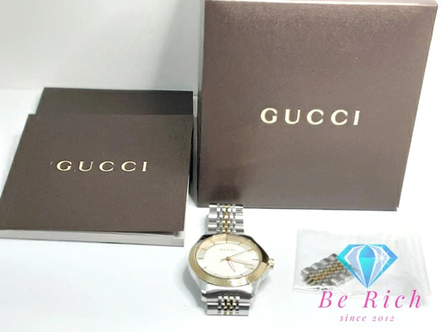 グッチ GUCCI Gタイムレス メンズ 腕時計 デイト YA126409 126.4 ホワイト シルバー ゴールド SS ブレス アナログ クォーツ QZ ウォッチ 【中古】【送料無料】 bt3099