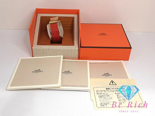 エルメス HERMES ロケ バングル ウォッチ L01.201 レディース 腕時計 ゴールド オレンジ SS リザード レザー ブレス ロゴ アナログ クォーツ QZ ウォッチ 【中古】【送料無料】 bt3127