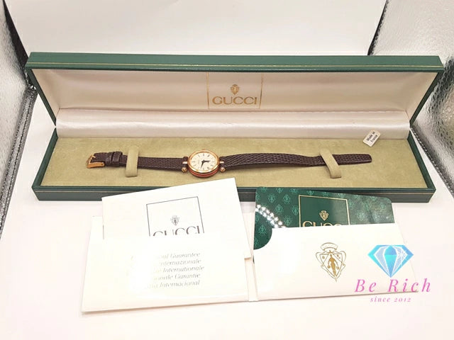 グッチ GUCCI レディース 腕時計 アイボリー ブラウン 茶 SS レザー シェリー ウェブ アナログ クォーツ QZ ウォッチ オールド ヴィンテージ アンティーク 【中古】【送料無料】 bt3224