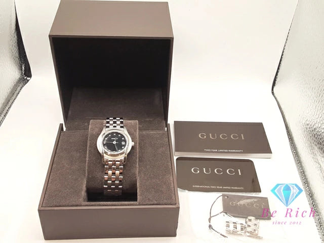 グッチ GUCCI レディース 腕時計 デイト 5500L ラウンド 黒 ブラック シルバー SS ブレス アナログ クォーツ QZ ウォッチ 【中古】【送料無料】 bt3241