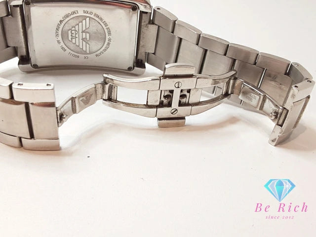 エンポリオ アルマーニ EMPORIO ARMANI メンズ 腕時計 AR1608 スクエア 黒 ブラック シルバー SS ブレス ロゴ アナログ クォーツ QZ ウォッチ スモセコ 【中古】【送料無料】 bt3350