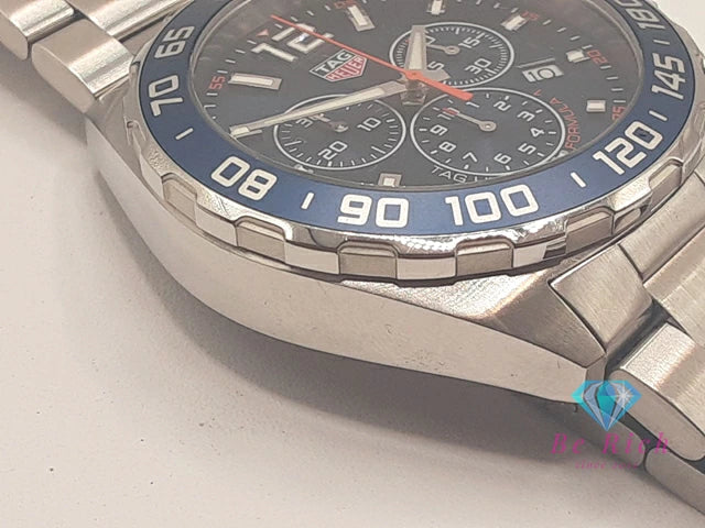 美品 タグホイヤー TAG HEUER フォーミュラ 1 クロノグラフ CAZ1014 メンズ 腕時計 デイト 200M 防水 青 ブルー シルバー SS ブレス クォーツ QZ ウォッチ FORMULA 【中古】【送料無料】 bt3377