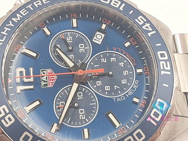 美品 タグホイヤー TAG HEUER フォーミュラ 1 クロノグラフ CAZ1014 メンズ 腕時計 デイト 200M 防水 青 ブルー シルバー SS ブレス クォーツ QZ ウォッチ FORMULA 【中古】【送料無料】 bt3377