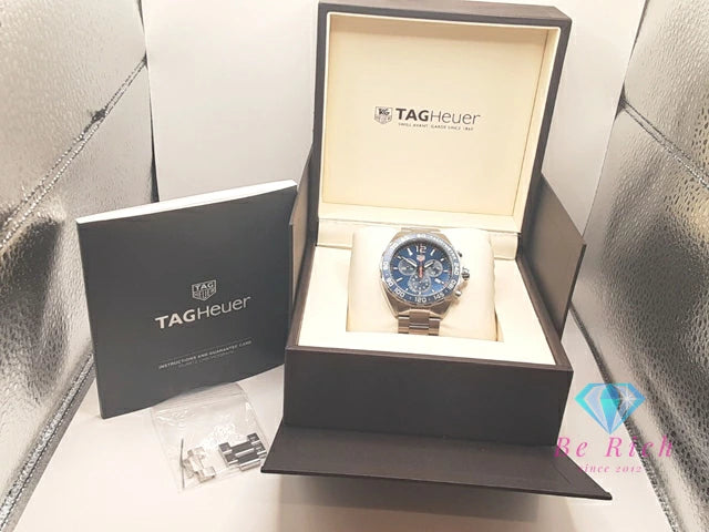 美品 タグホイヤー TAG HEUER フォーミュラ 1 クロノグラフ CAZ1014 メンズ 腕時計 デイト 200M 防水 青 ブルー シルバー SS ブレス クォーツ QZ ウォッチ FORMULA 【中古】【送料無料】 bt3377