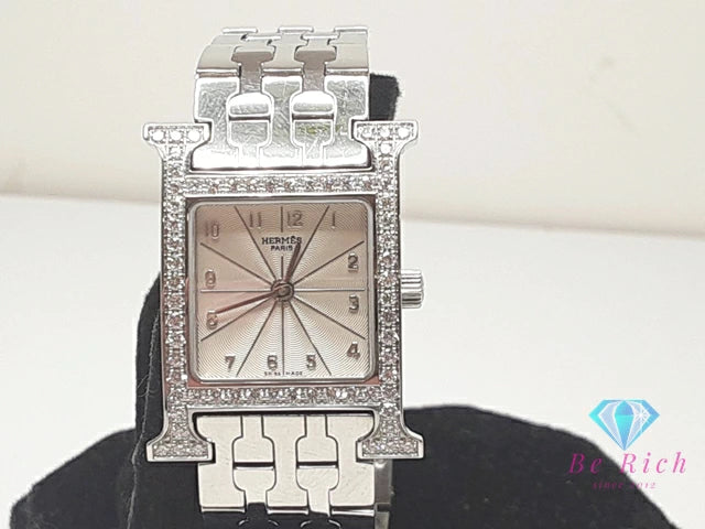 エルメス HERMES Hウォッチ ダイヤ ベゼル レディース 腕時計 HH1.230.271 アイボリー シルバー SS ブレス ロゴ アナログ クォーツ QZ ウォッチ 【中古】【送料無料】 bt3380