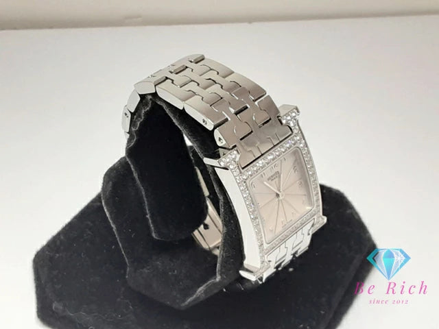 エルメス HERMES Hウォッチ ダイヤ ベゼル レディース 腕時計 HH1.230.271 アイボリー シルバー SS ブレス ロゴ アナログ クォーツ QZ ウォッチ 【中古】【送料無料】 bt3380
