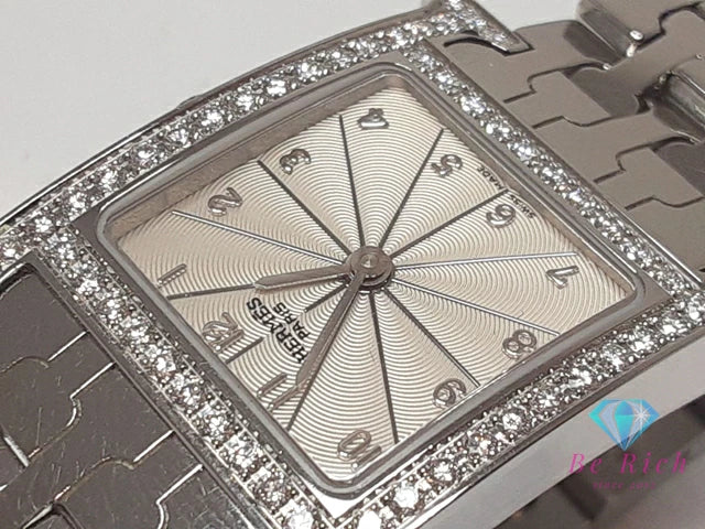 エルメス HERMES Hウォッチ ダイヤ ベゼル レディース 腕時計 HH1.230.271 アイボリー シルバー SS ブレス ロゴ アナログ クォーツ QZ ウォッチ 【中古】【送料無料】 bt3380