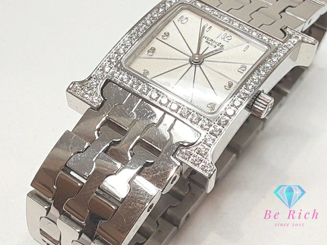 エルメス HERMES Hウォッチ ダイヤ ベゼル レディース 腕時計 HH1.230.271 アイボリー シルバー SS ブレス ロゴ アナログ クォーツ QZ ウォッチ 【中古】【送料無料】 bt3380