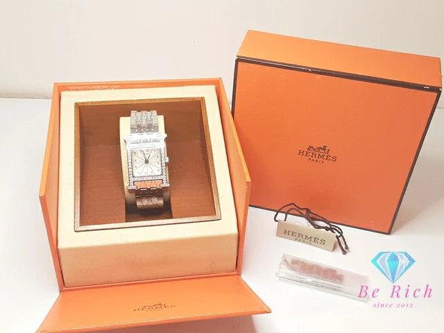 エルメス HERMES Hウォッチ ダイヤ ベゼル レディース 腕時計 HH1.230.271 アイボリー シルバー SS ブレス ロゴ アナログ クォーツ QZ ウォッチ 【中古】【送料無料】 bt3380