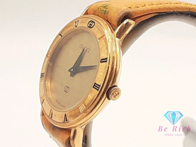 グッチ GUCCI レディース 腕時計 3000L ゴールド イエロー 黄 SS GP レザー ブレス アナログ クォーツ QZ ウォッチ ヴィンテージ アンティーク オールド 【中古】【送料無料】 bt3389