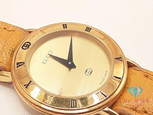 グッチ GUCCI レディース 腕時計 3000L ゴールド イエロー 黄 SS GP レザー ブレス アナログ クォーツ QZ ウォッチ ヴィンテージ アンティーク オールド 【中古】【送料無料】 bt3389