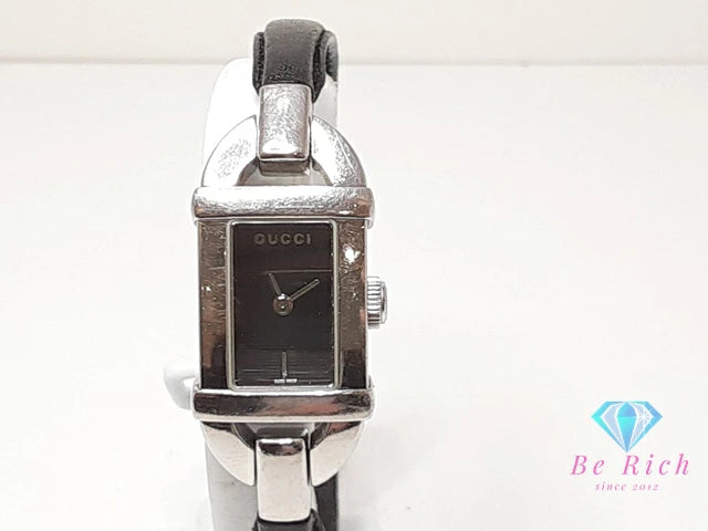 グッチ GUCCI レディース 腕時計 6800L スクエア 黒 ブラック シルバー SS レザー ブレス アナログ クォーツ QZ ウォッチ バングル レクタンギュラー 【中古】【送料無料】 bt3390