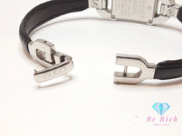 グッチ GUCCI レディース 腕時計 6800L スクエア 黒 ブラック シルバー SS レザー ブレス アナログ クォーツ QZ ウォッチ バングル レクタンギュラー 【中古】【送料無料】 bt3390