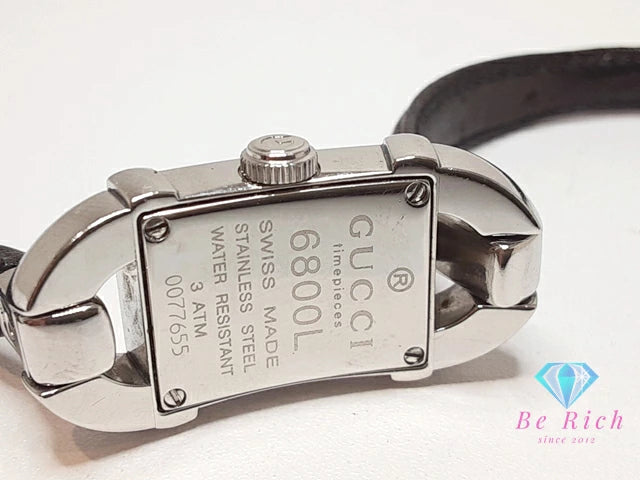 グッチ GUCCI レディース 腕時計 6800L スクエア 黒 ブラック シルバー SS レザー ブレス アナログ クォーツ QZ ウォッチ バングル レクタンギュラー 【中古】【送料無料】 bt3390