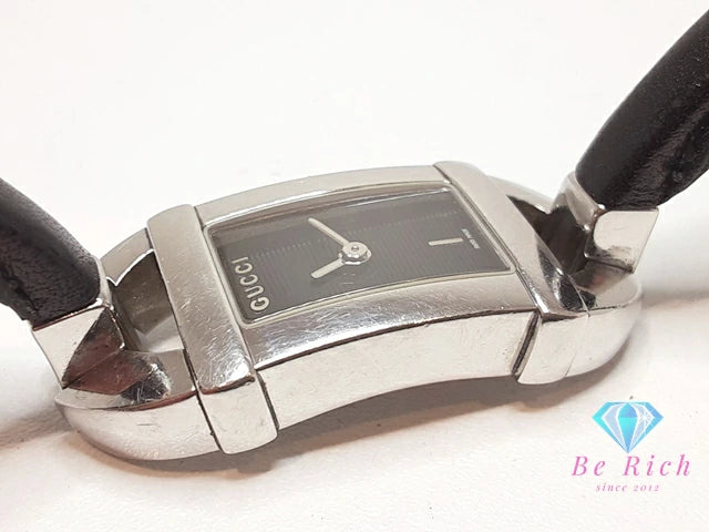 グッチ GUCCI レディース 腕時計 6800L スクエア 黒 ブラック シルバー SS レザー ブレス アナログ クォーツ QZ ウォッチ バングル レクタンギュラー 【中古】【送料無料】 bt3390