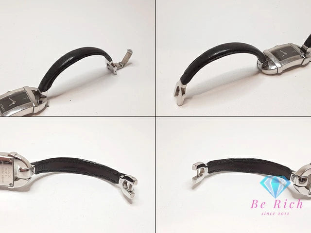 グッチ GUCCI レディース 腕時計 6800L スクエア 黒 ブラック シルバー SS レザー ブレス アナログ クォーツ QZ ウォッチ バングル レクタンギュラー 【中古】【送料無料】 bt3390