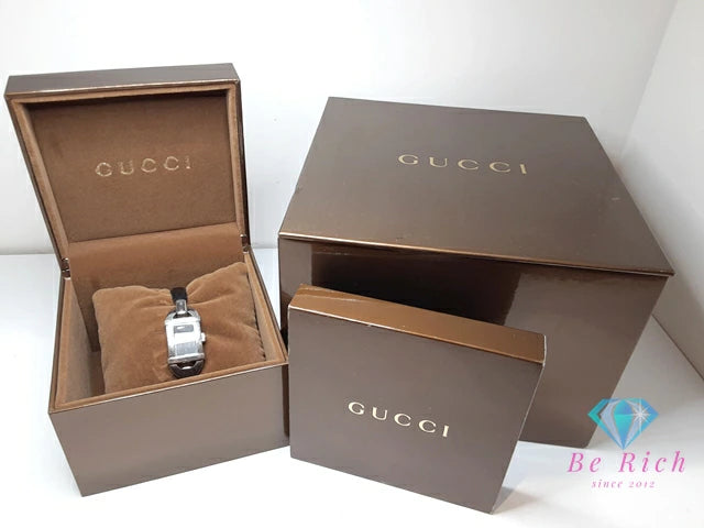 グッチ GUCCI レディース 腕時計 6800L スクエア 黒 ブラック シルバー SS レザー ブレス アナログ クォーツ QZ ウォッチ バングル レクタンギュラー 【中古】【送料無料】 bt3390