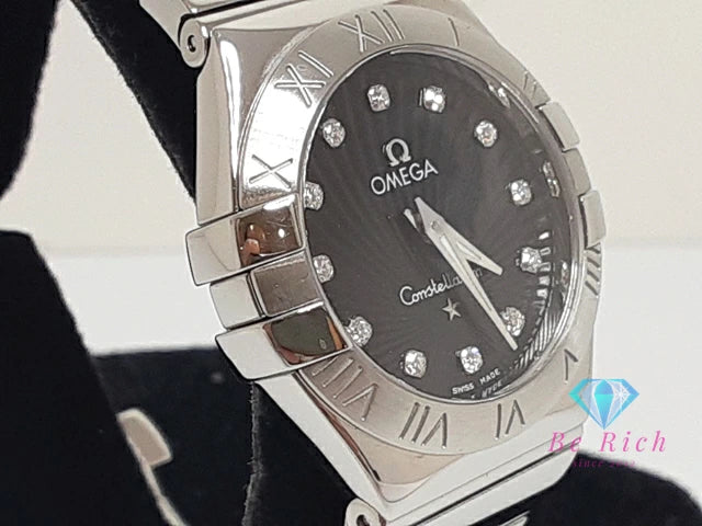外装 仕上げ済 オメガ OMEGA コンステレーション 12P ダイヤ レディース 腕時計 123.10.27.60.51.002 黒 ブラック シルバー SS ブレス アナログ クォーツ QZ ウォッチ Constellation 【中古】【送料無料】 bt3391