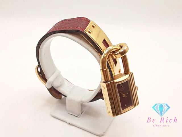 エルメス HERMES Kelly ケリー ウォッチ レディース 腕時計 KE1.201 赤 レッド ゴールド SS GP レザー ブレス ロゴ アナログ クォーツ QZ ウォッチ 【中古】【送料無料】 bt3400