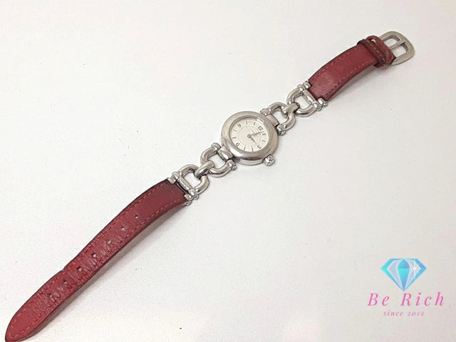 コーチ COACH ペリー レディース 腕時計 W024 白 ホワイト 赤 レッド シルバー レザー ブレス アナログ クォーツ QZ ウォッチ ロゴ 【中古】【送料無料】 bt3403