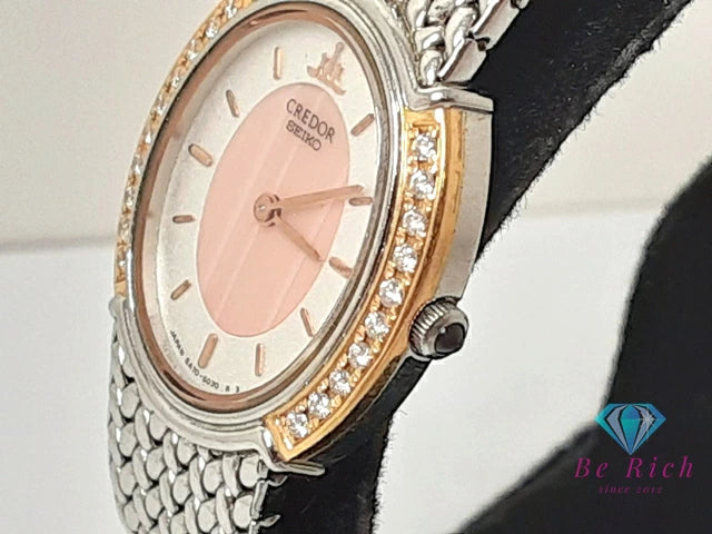 セイコー クレドール SEIKO CREDOR K18 YG ダイヤ ベゼル レディース 腕時計 5A70-3000 白 ホワイト ピンク シルバー SS ブレス クォーツ QZ アナログ ウォッチ 【中古】【送料無料】 bt3404
