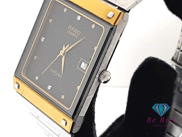 ラドー RADO ダイアスター メンズ 腕時計 デイト 129.0155.3 スクエア 黒 ブラック SS ブレス アナログ クォーツ QZ ウォッチ DIASTAR ダイヤスター 【中古】【送料無料】 bt3413