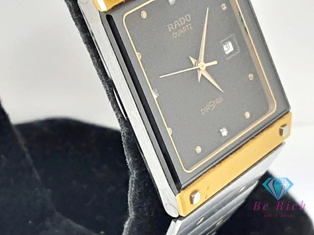 ラドー RADO ダイアスター メンズ 腕時計 デイト 129.0155.3 スクエア 黒 ブラック SS ブレス アナログ クォーツ QZ ウォッチ DIASTAR ダイヤスター 【中古】【送料無料】 bt3413