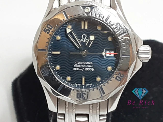 オメガ OMEGA シーマスター 300 レディース 腕時計 デイト 2582.80 紺 ネイビー ブルー シルバー SS ブレス アナログ クオーツ QZ ウォッチ Seamaster 【中古】【送料無料】 bt3414