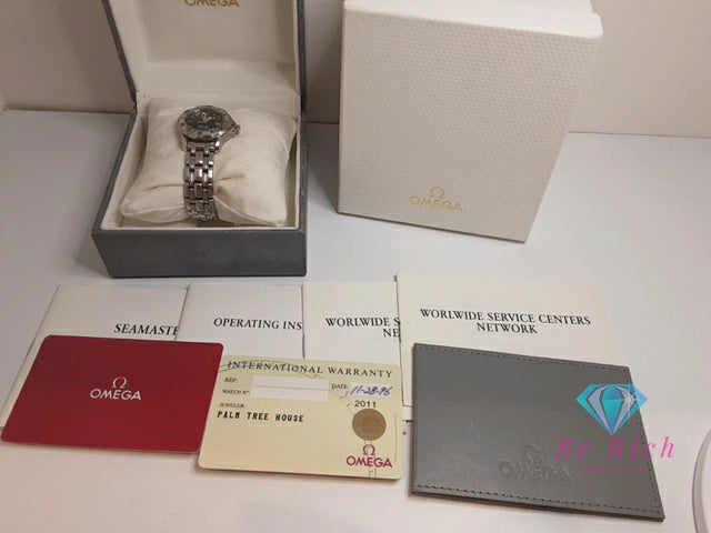 オメガ OMEGA シーマスター 300 レディース 腕時計 デイト 2582.80 紺 ネイビー ブルー シルバー SS ブレス アナログ クオーツ QZ ウォッチ Seamaster 【中古】【送料無料】 bt3414