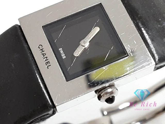 シャネル CHANEL マトラッセ レディース 腕時計 H0116 黒 ブラック SS レザー ロゴ アナログ クォーツ QZ ウォッチ 【中古】【送料無料】 bt3424