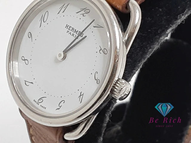 エルメス HERMES アルソー AR3.210 レディース 腕時計 白 ホワイト 茶 ブラウン SS レザー ブレス ロゴ アナログ クォーツ QZ ウォッチ Arceau 【中古】【送料無料】 bt3425