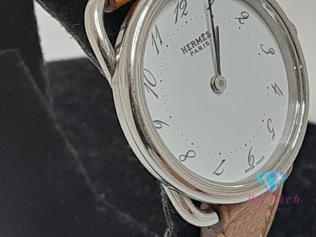 エルメス HERMES アルソー AR3.210 レディース 腕時計 白 ホワイト 茶 ブラウン SS レザー ブレス ロゴ アナログ クォーツ QZ ウォッチ Arceau 【中古】【送料無料】 bt3425