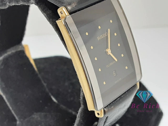 ラドー RADO フローレンス デイト 腕時計 160.3605.2N スクエア 黒 ブラック SS GP レザー ブレス アナログ クォーツ ウォッチ ボーイズ ユニセックス メンズ レディース FLORENCE 【中古】【送料無料】 bt3429